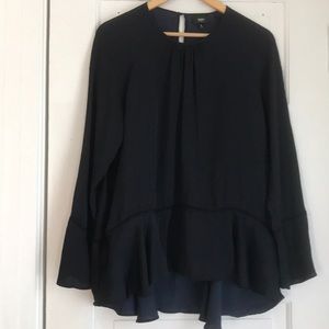 Long sleeve high-low top in navy